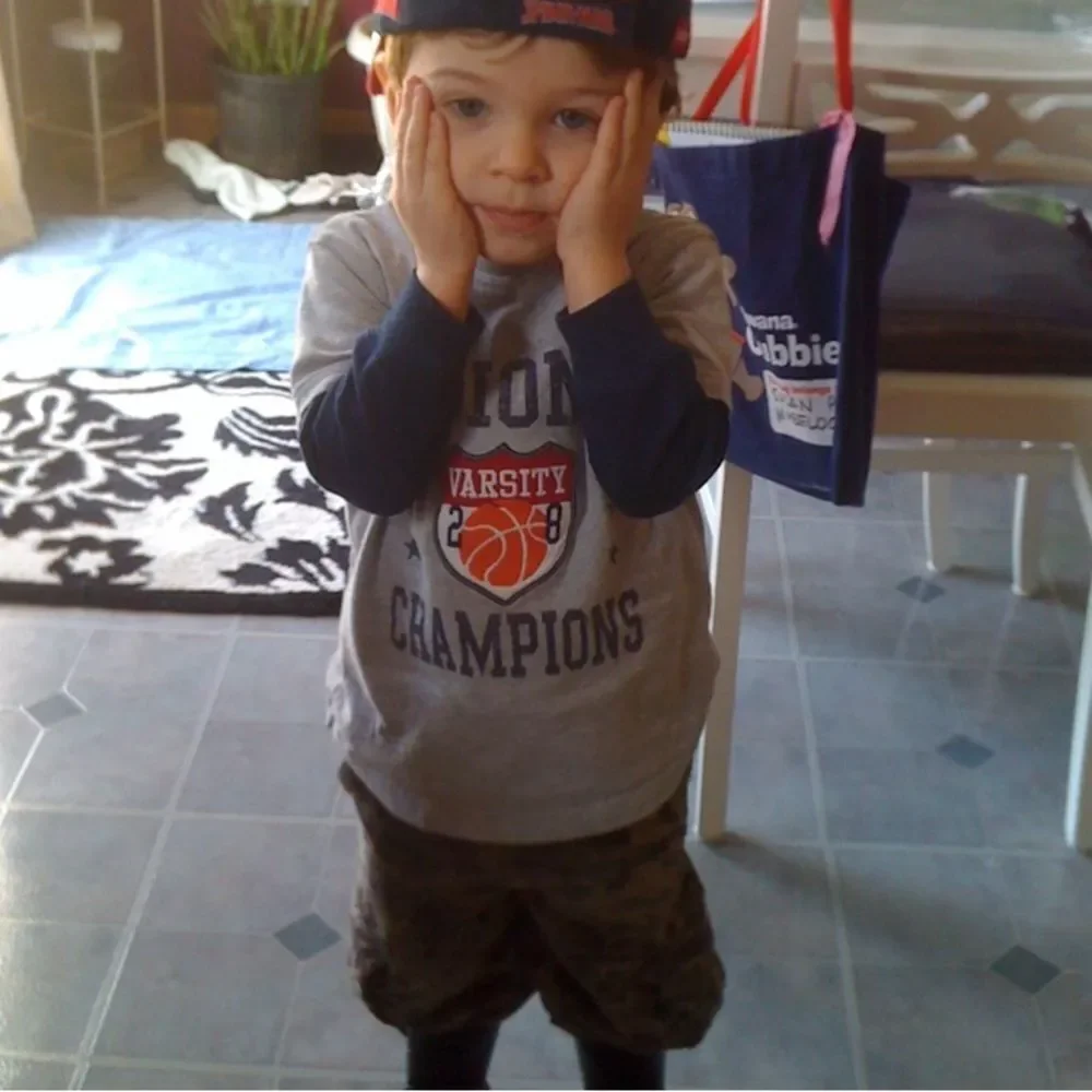 Carter’s | Baby Toddler Boys Grey Navy Long Sleeve Basketball Sports T-Shirt 2T